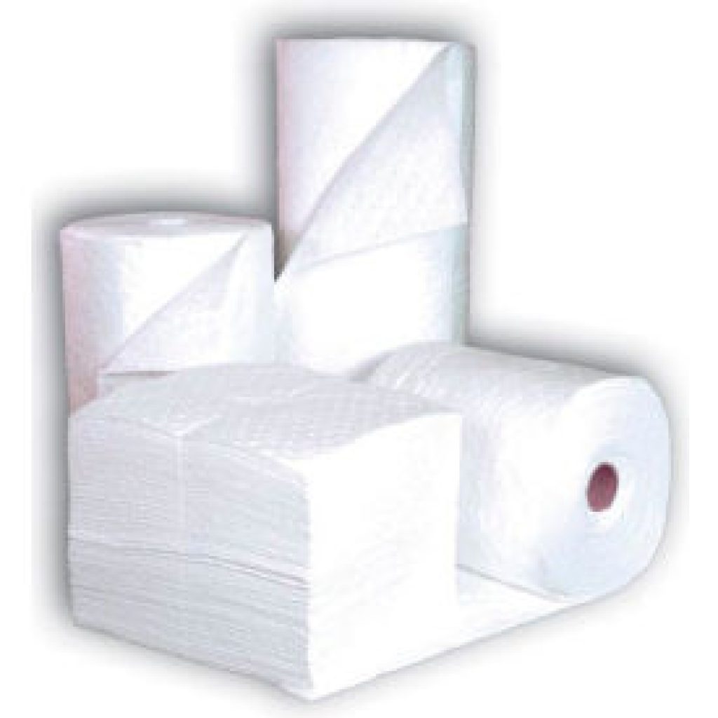 Oil absorbent pads and rolls
